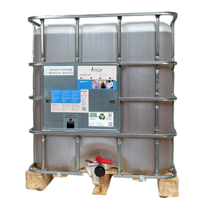 Large industrial container with a label on a white background