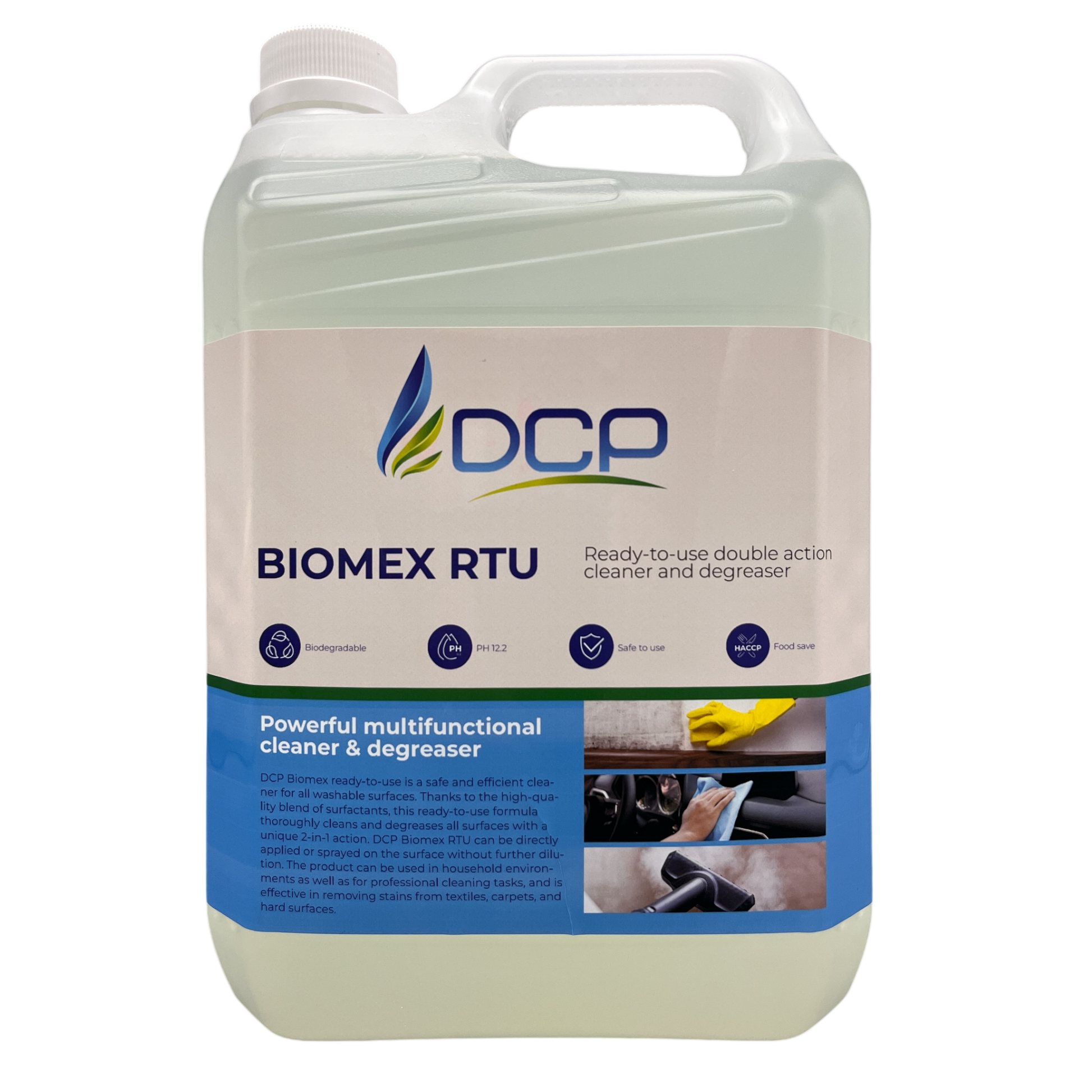DCP Biomex RTU cleaner and degreaser container on a white background