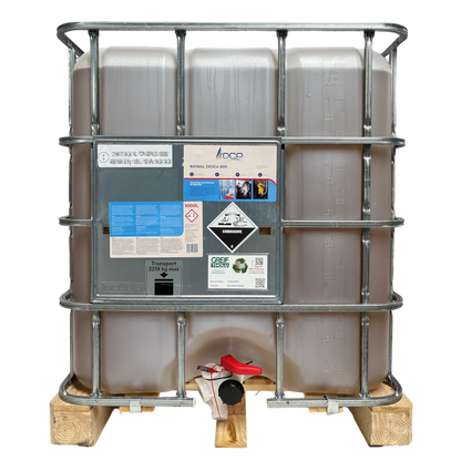 Large industrial storage tank with a label on a white background