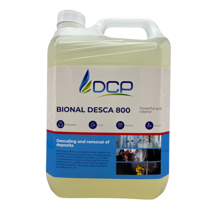 Container of DCP Bional DESCA 800 cleaner on a white background