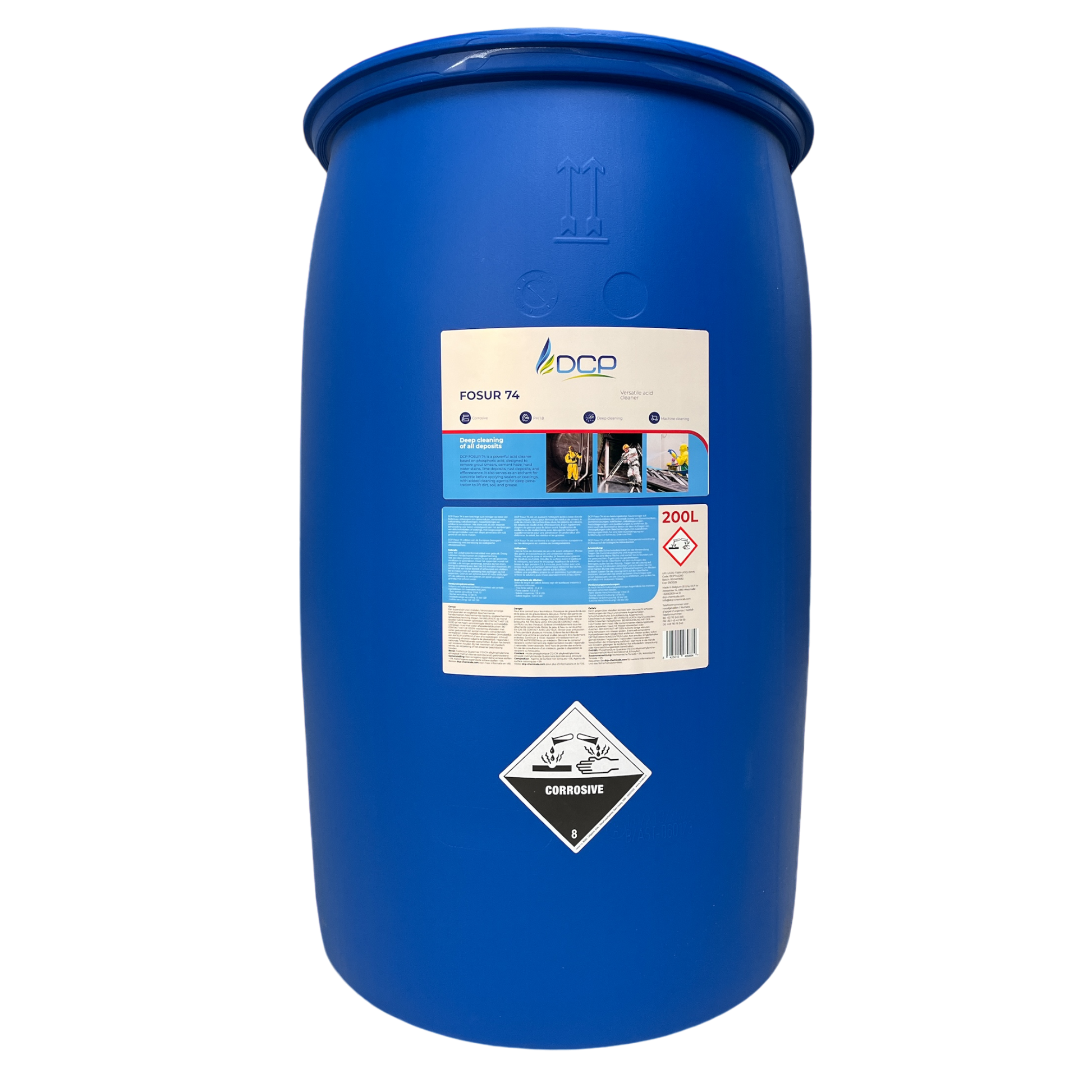 Blue industrial drum of DCP Fosur 74.