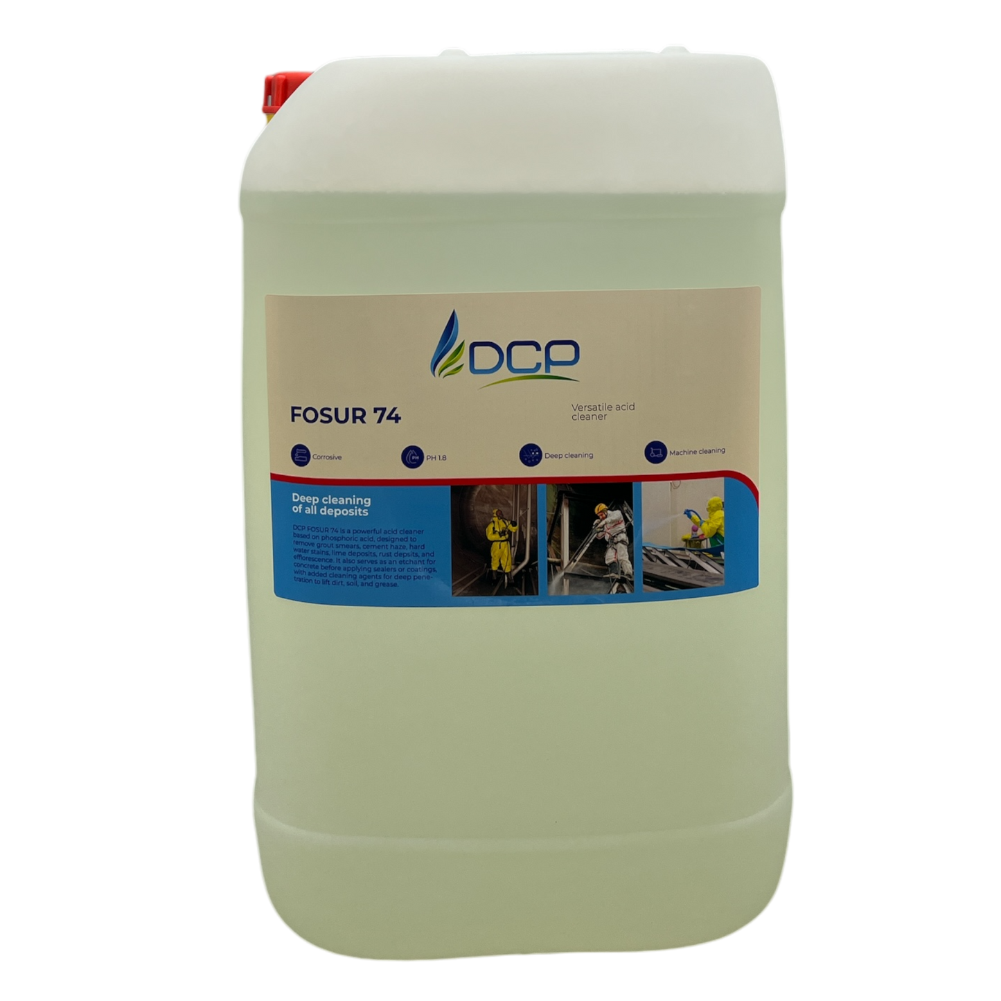 Versatile acid cleaner based on phosphoric acid, designed to remove grout smears, cement haze, hard water stains, lime deposits, rust deposits, and efflorescence